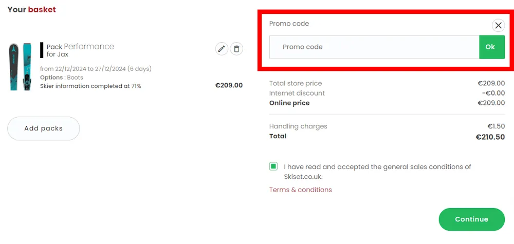 Verified instructions on how to enter our Skiset voucher code at checkout.
