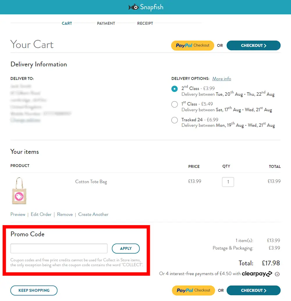 Verified instructions on how to enter our Snapfish voucher code at checkout.