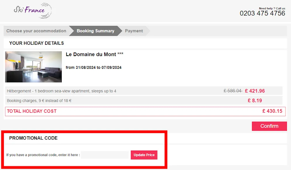 Image on how to enter a Summer France voucher code on www.summerfrance.co.uk.
