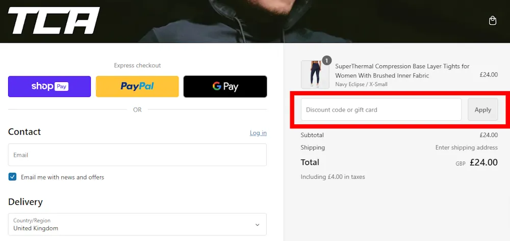 Image of how to enter a TCA voucher code on tca.fit