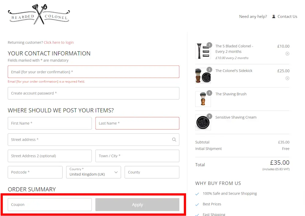 Instructions on how to enter our verified discount code for The Bearded Colonel on beardedcolonel.co.uk