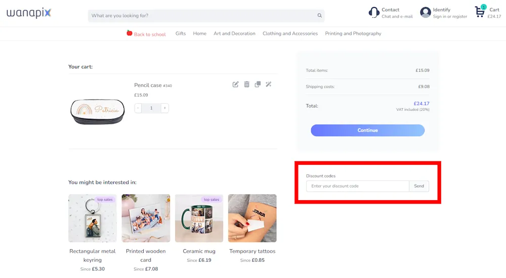 Instructions how to enter a voucher code for Wanapix on wanapix.co.uk.