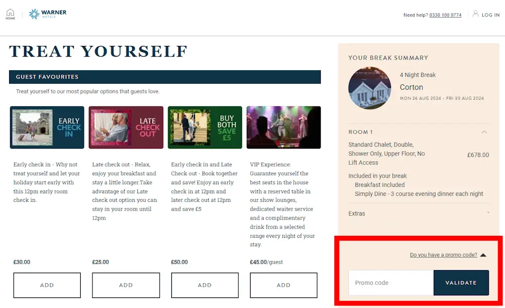 Verified instructions on how to enter our Warner Hotels voucher code at checkout.