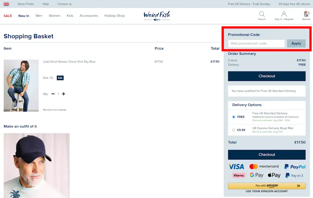 Verified instructions on how to enter a promo code for Weird Fish on www.weirdfish.co.uk