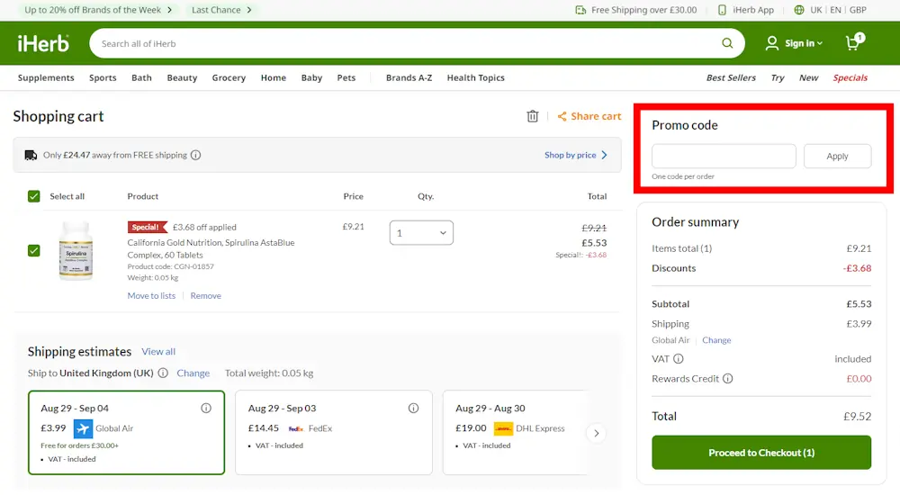 Verified instructions on how to enter our iHerb voucher code at checkout.