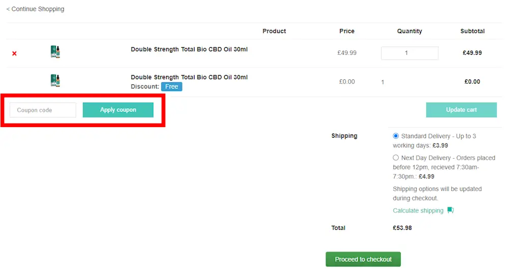 Screenshot showing where to apply a Holistic Herb promo code during checkout on holisticherb.co.uk