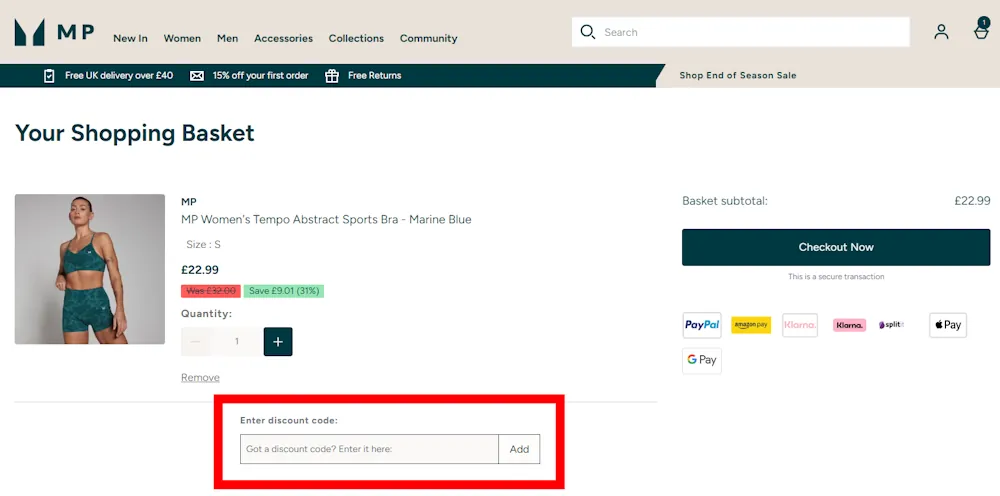 How to enter a MP voucher code in the checkout area on mp.com