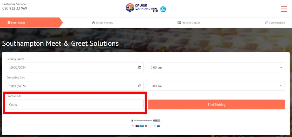 Image on how to enter a Southampton Port Parking voucher code on southamptonportparkingsolutions.co.uk
