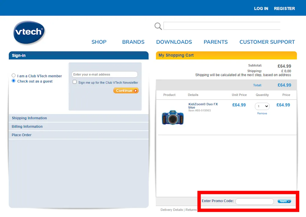 Verified instructions on how to enter our vtech voucher code at checkout.