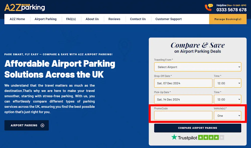 Instructions on how to enter our A2Z Airport Parking voucher code at checkout.