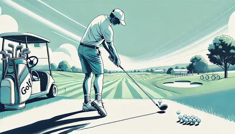 Illustration of a golfer swinging a club on a green course, representing savings with discount codes for golf equipment.
