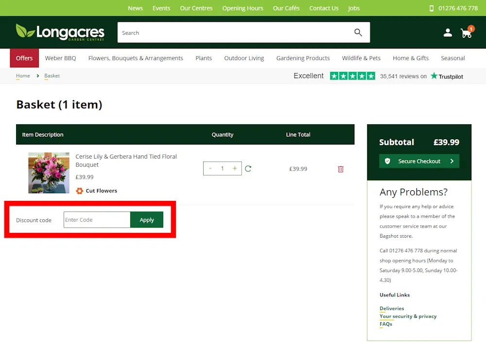 Verified instructions on how to enter our longacres discount coupon code at checkout at longacres.co.uk.
