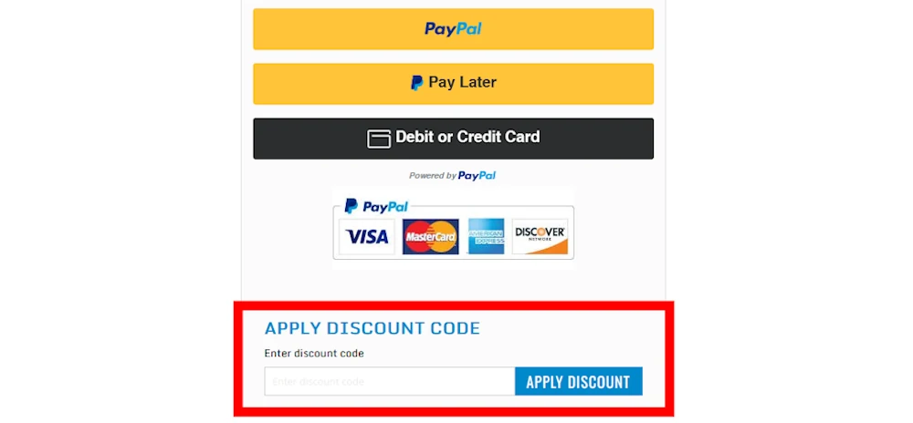 Screenshot on how to enter a discount code at checkout on panamoz.com.
