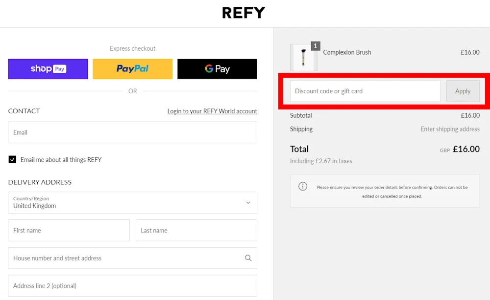 Verified instructions on how to enter our Refy code at checkout at refybeauty.com.