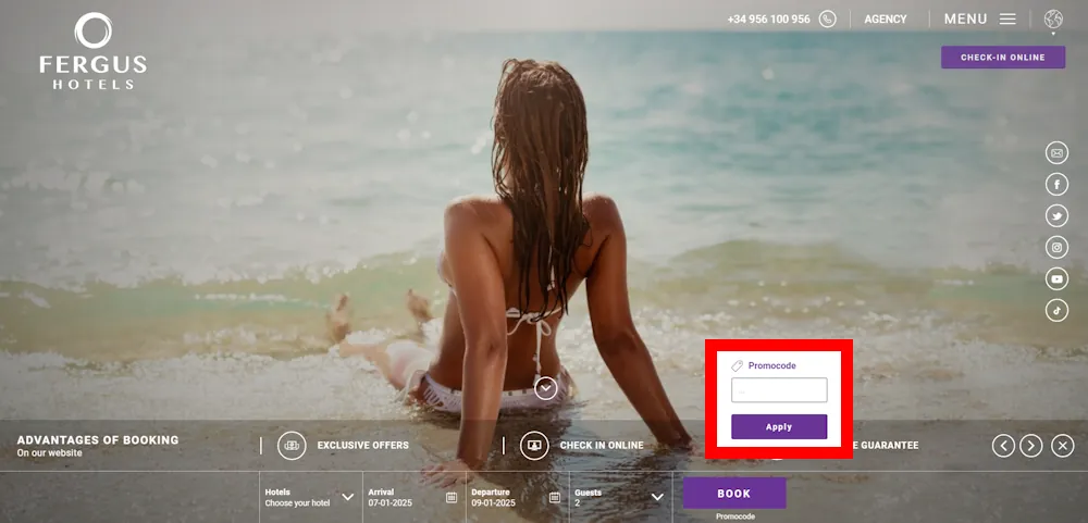 FERGUS Hotels promo code box during checkout showing where to apply a discount code.