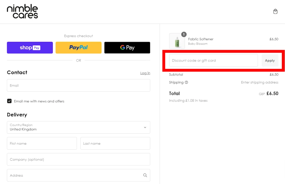 Verified instructions on how to enter our nimble cares promo code at checkout at nimblecares.co.uk.