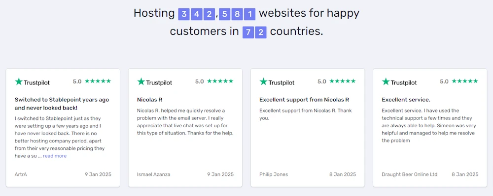 Feedback from Stablepoint Partners affiliate program highlighting user satisfaction and successful partnerships.