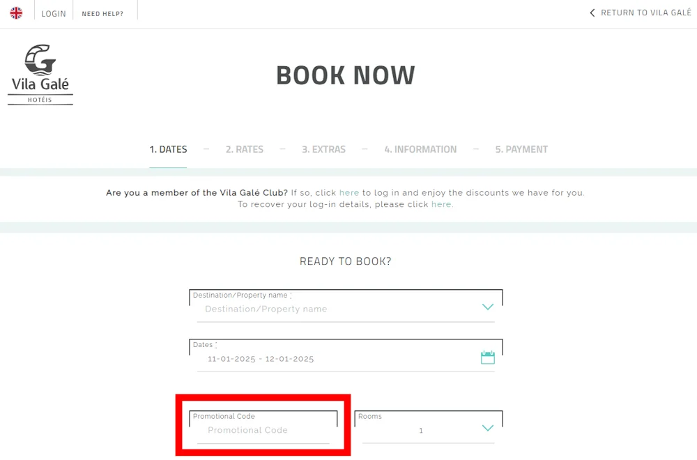 Verified instructions on how to enter our Vila Gale code at checkout at vilagale.com