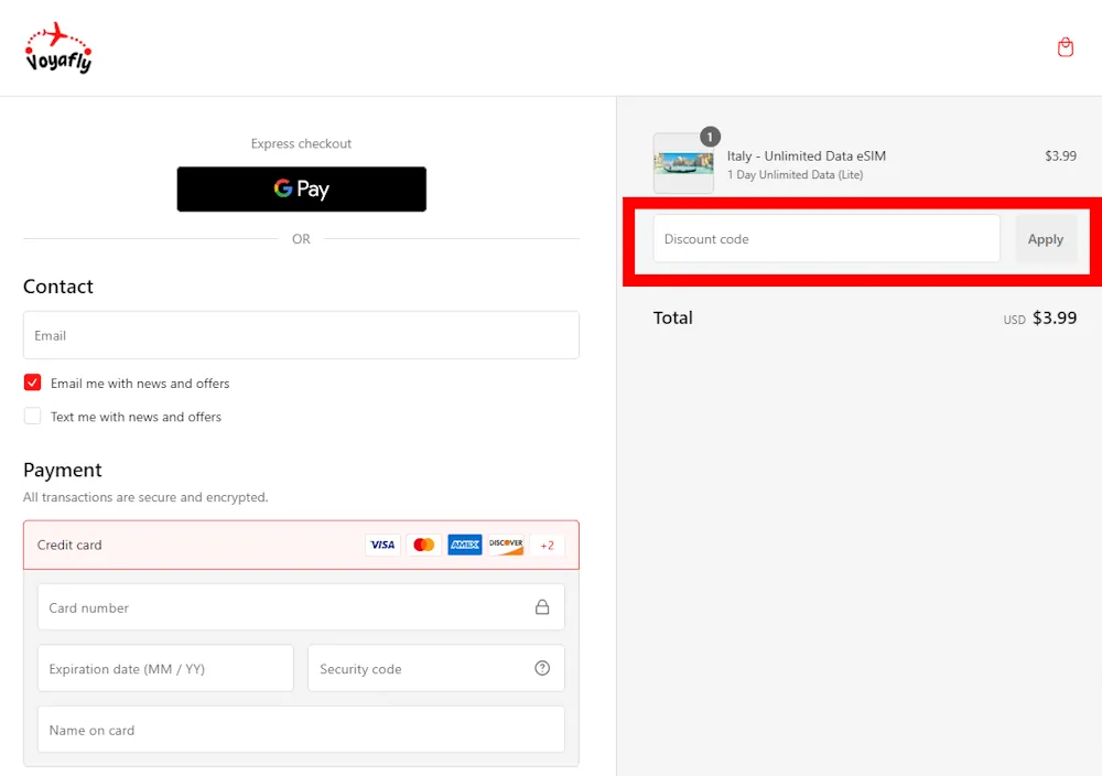 Verified instructions on how to enter our voyafly voucher code at checkout.