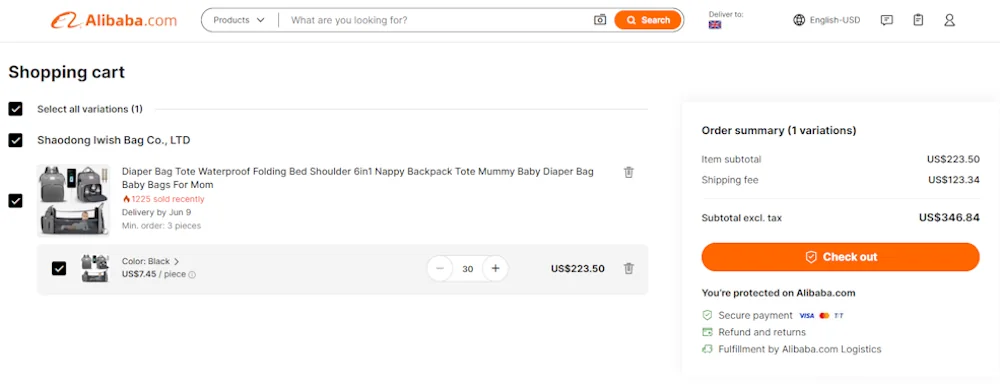 Instructions on how to enter our verified discount code for Alibaba.com at checkout on alibaba.com.