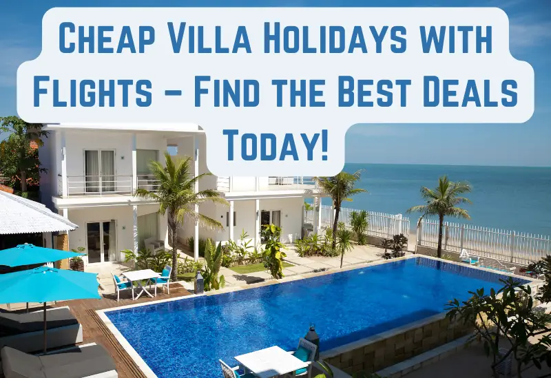 A beautiful private villa with a pool and lush greenery, perfect for cheap villa holidays with flights.