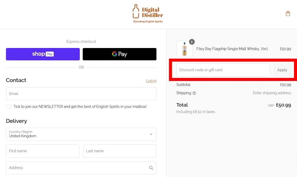 Instructions on how to enter our verified discount code for Digital Distiller at checkout on digitaldistiller.com.