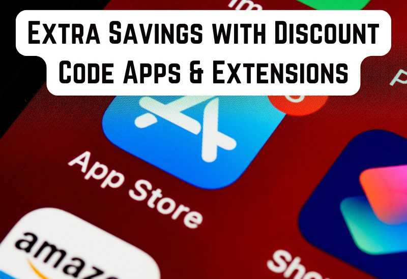 Person using a phone with discount code extension applied at checkout.