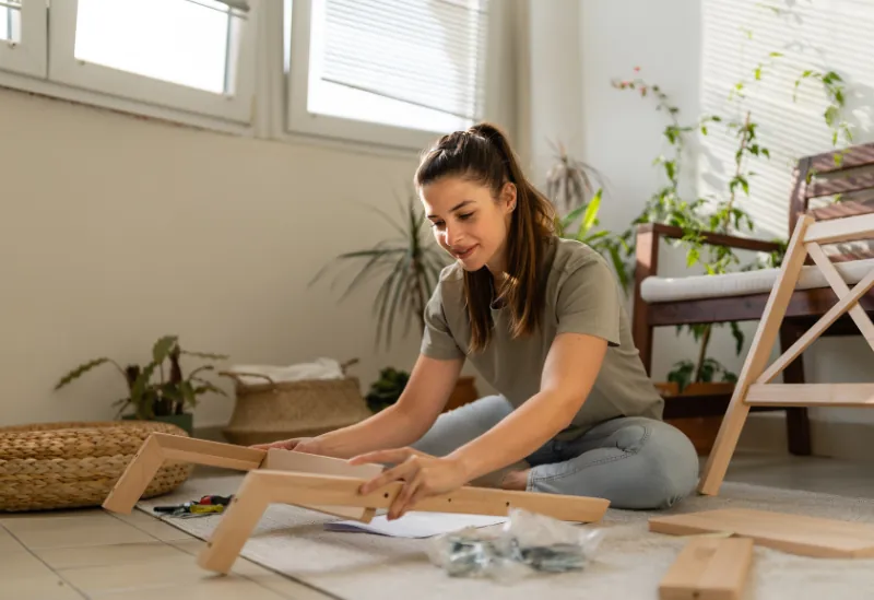 A DIY enthusiast working on a home project, using budget-friendly tools and materials.