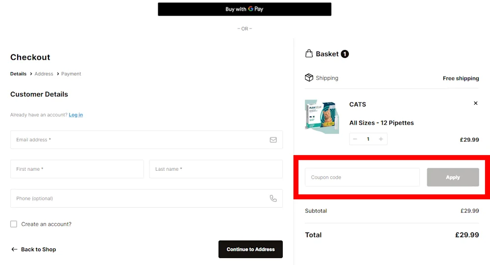 Instructions how to enter a discount code for FleaSolve on fleasolve.com