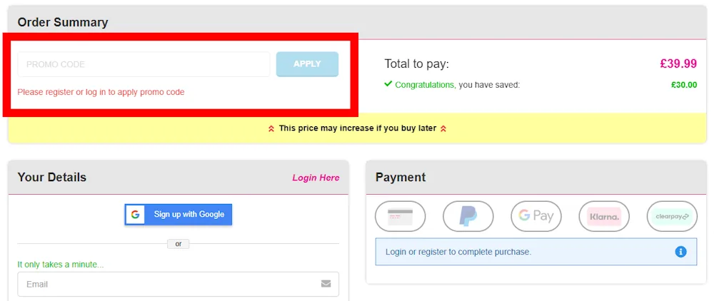 Instructions how to enter a discount code for Wowcher on wowcher.co.uk