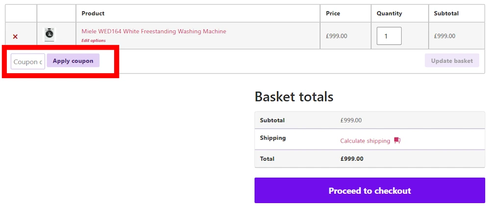 Instructions how to enter a discount code for Appliance Centre on appliancecentre.co.uk.