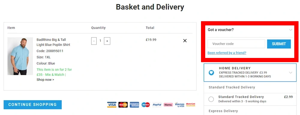 Screenshot showing where to apply a badrhino promo code during checkout on www.badrhino.com.