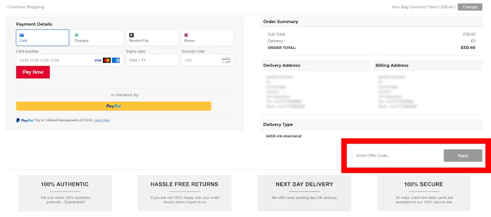 Screenshot showing where to apply a rieker code on www.rieker.co.uk