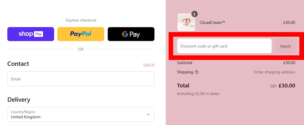 Screenshot showing where to apply a Sculpted By Aimee promo code on sculptedbyaimee.co.uk