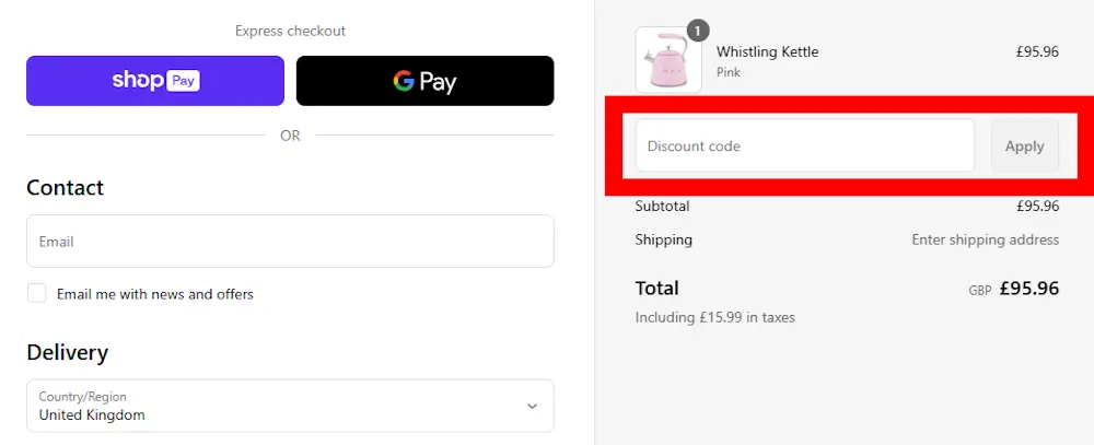 Screenshot of where to use a Smeg voucher code on shop.smeguk.com.