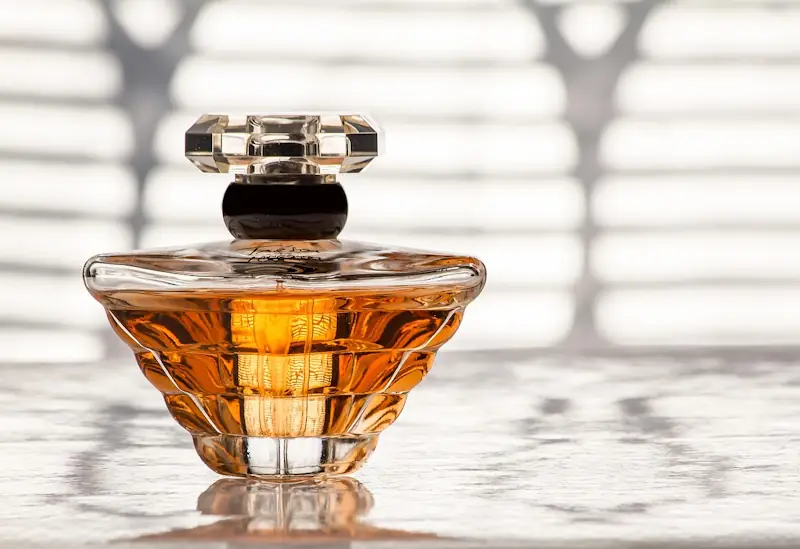Perfume fragrance bottle placed on a table
