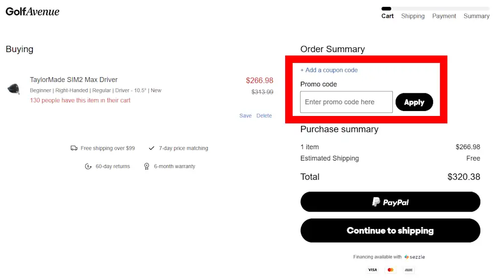 How to enter a discount code for Golf Avenue on golfavenue.com