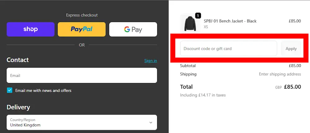 Enter a SUDU discount code at checkout to reduce the total before payment