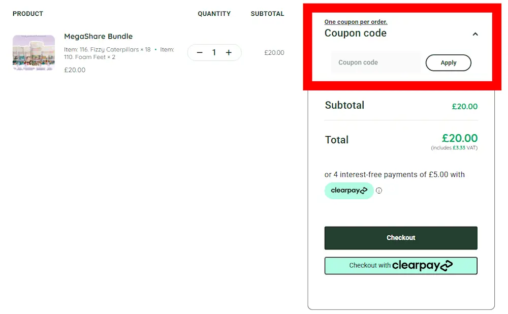 Where to enter your Sweetzy discount code at checkout