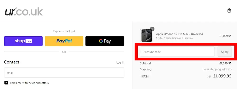 How to apply a UR discount code at checkout