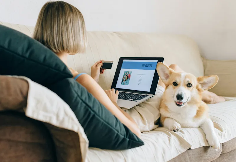 Person using a laptop and credit card while shopping online at home.